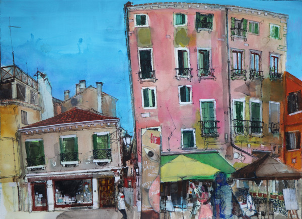 Peter Quinn Via Giuseppe Garibaldi, Venice watercolour Frame: 70 x 90cm Artwork: 55 x 75cm