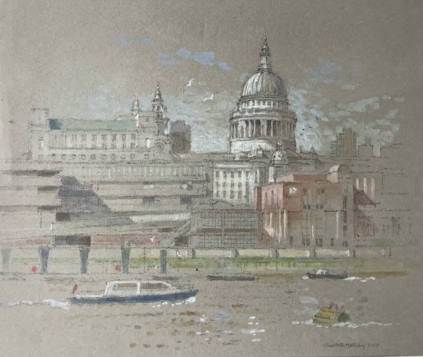 Charlotte Halliday St. Paul's from Bankside watercolour & pencil Frame: 35 x 38cm Artwork: 20 x 24cm
