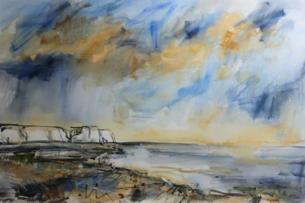 Lucy Marks Chalk Cliffs and Big Skies watercolour Framed Artwork: 100 x 150cm Frame: 110 x 160cm