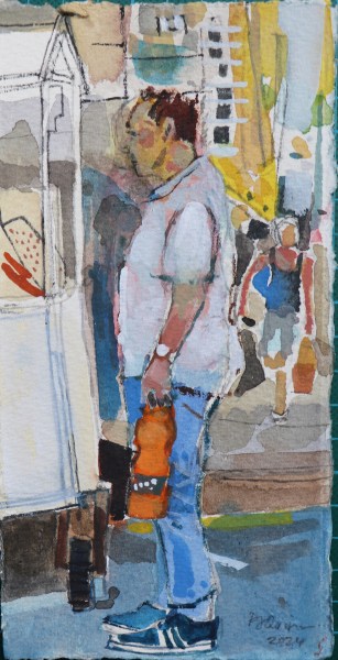 Peter Quinn Noodle Stall, Port Louis, Mauritius watercolour Framed Artwork: 20 x 10cm Frame: 19 x 10cm