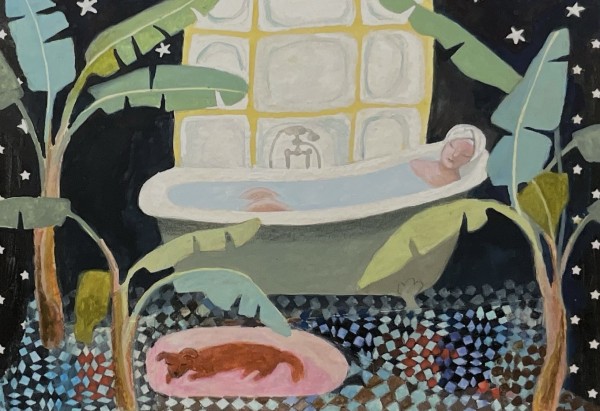 Gertie Young Relaxing with Bonnard's Dog collage, gouache & pencil on card Unframed and unmounted Artwork: 15 x 21cm