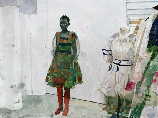 Mark Entwisle Green Dress watercolour Framed Artwork: 30 x 41cm Frame: 43 x 53cm