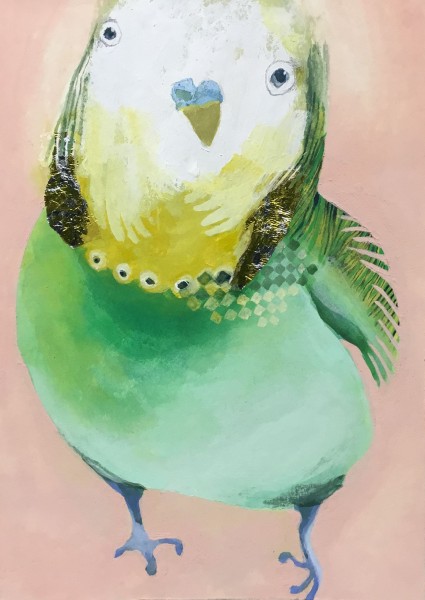 Gertie Young Excited to Chat acrylic, gouache & sweet papers on card Unframed and unmounted Artwork: 21 x 15cm