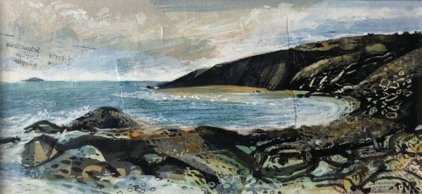 Mark Raggett Sheltered Bay mixed media Framed Artwork: 10 x 21cm Frame: 28 x 40cm
