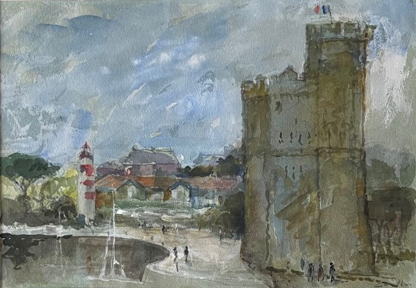 Jane Corsellis The Tower at La Rochelle, France watercolour Frame: 37 x 44cm Artwork: 19 x 27cm