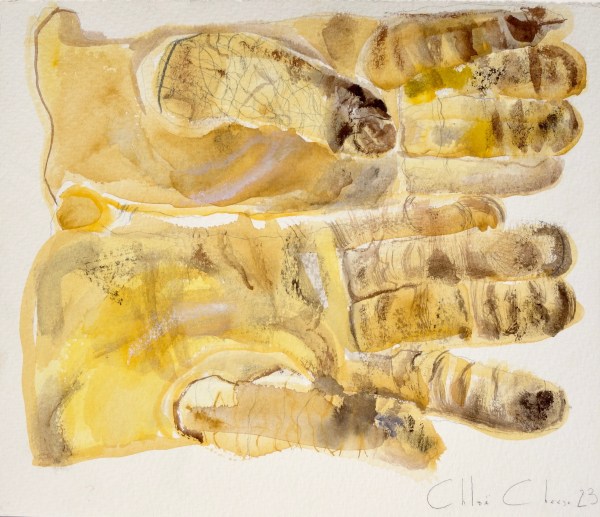 Chloe Cheese Gardening Gloves watercolour Frame: 23 x 28cm Artwork: 28 x 33cm