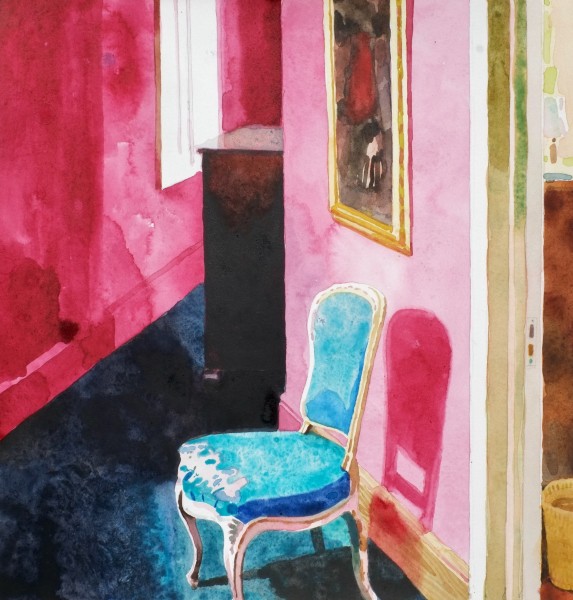 Mark Entwisle Turquoise Chair watercolour Framed Artwork: 27 x 26cm Frame: 40 x 39cm
