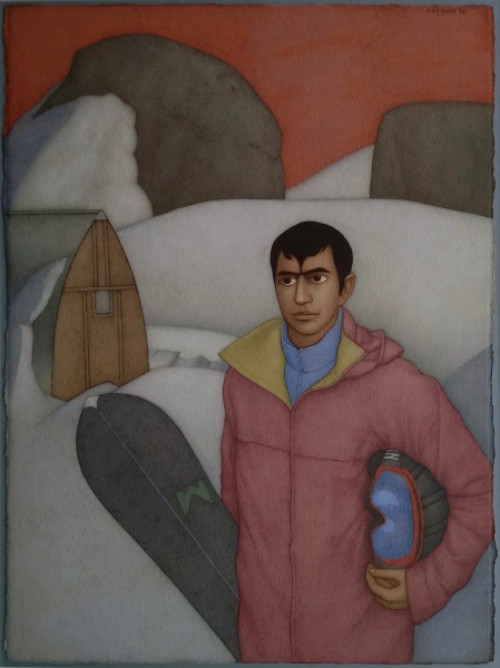 Shanti Panchal Son and Snow watercolour Frame: 100 x 80cm Artwork: 77 x 58cm