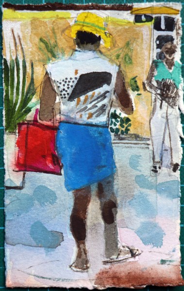 Peter Quinn Shopper, Rodrigues watercolour Unframed and unmounted Artwork: 14 x 9cm