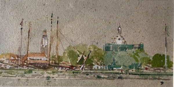 Tom Coates Horn Harbour Holland watercolour & gouache Frame: 32 x 41cm Artwork: 18 x 26cm