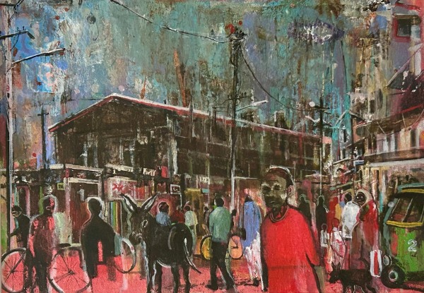 Akash Bhatt Khanderao Market II acrylic on paper Framed Artwork: 14 x 20cm Frame: 32 x 38cm