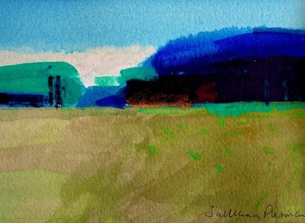 Salliann Putman Blue Landscape watercolour & gouache Unframed & Mounted Artwork: 13 x 18cm
