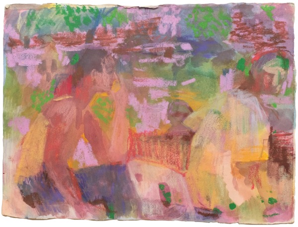 Caroline Cornelius Watching to See What He'd Do watercolour & oil pastel on paper Unframed Artwork: 28 x 38cm