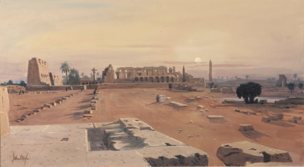 John Doyle The Temple of Karnak Luxor watercolour Frame: 55 x 80cm Artwork: 32 x 60cm