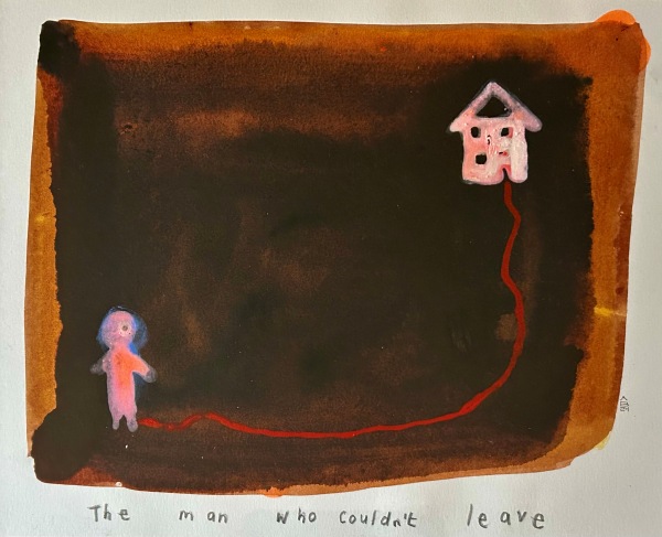 Akash Bhatt The Man Who Couldn't Leave acrylic & ink on paper Framed Artwork: 23 x 28cm Frame: 39 x 44cm