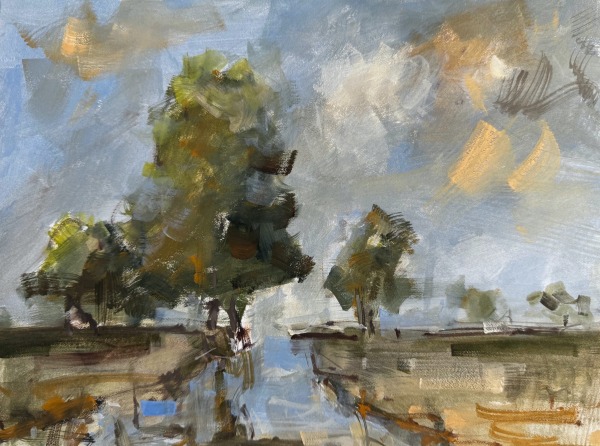 Lucy Marks Tree by the River gouache Framed Artwork: 23 x 30cm Frame: 43 x 50cm
