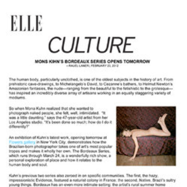 Mona Kuhn's Bordeaux Series at Flowers Gallery is Reviewed in Elle Magazine
