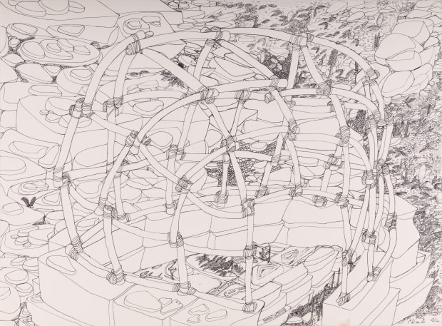 SHUVINAI ASHOONA (1961-) KINNGAIT (CAPE DORSET) Untitled (Composition with Skin Tent Consturction), 2006 ink over graphite on BFK Rives watermarked...