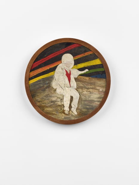 'Atop the stony terrain of an unfamiliar planet, a man in white sits or hovers. With left arm outstretched, he...