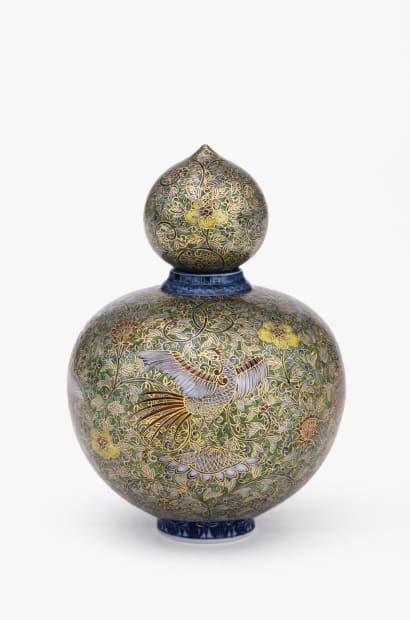 Yuki Hayama, Perfume Bottle: Green Phoenix and Arabesque with Gold glaze
