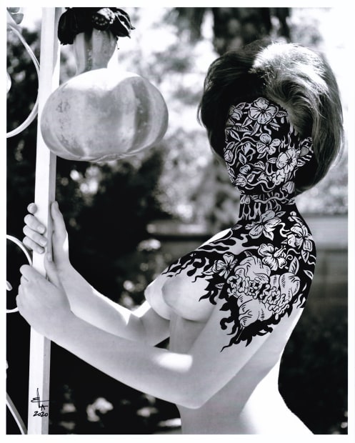 Sweeter than Roses 11, Dimpy, 2020, Ink and acrylic on photograph, digital print from black and white 1969 negative, 25.5...