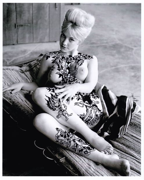 SWEETER THAN ROSES 1, VIRGINIA ROGERS, 2021, Ink and acrylic on photograph, digital print from black and white 1963 negative,...