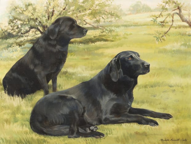 Two Black Labradors in a Landscape