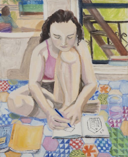 UNTITLED (SELF-PORTRAIT WITH DIEBENKORN'S 'GIRL WITH PLANT'), 2020 2020 Oil on canvas 16 1/4 x 20 in 41.3 x 50.8...