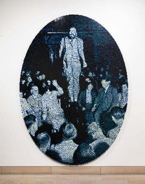 Claire Healy & Sean Cordeiro Medium Levitation, 2023 recontexualised lego on board 274 x 200 x 3.2 cm