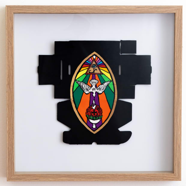 Claire Healy & Sean Cordeiro Gnostic Mass Transport, 2025 acrylic on cardboard 42.5 x 42.5 cm (frame)