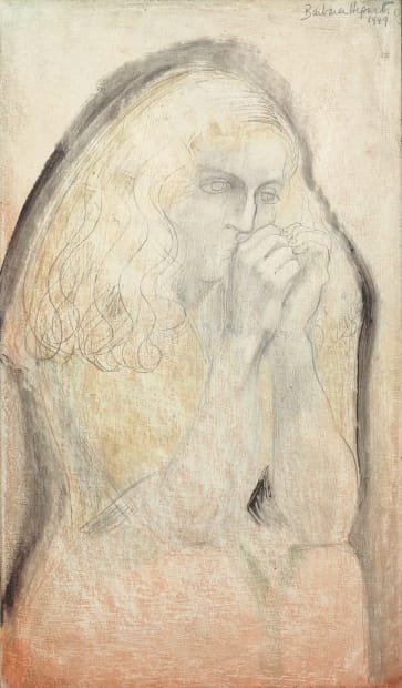 Barbara Hepworth: Study for Lisa (Hands to Face), 1949, pencil and oil on board, 18 x 10 in 45.7 x...