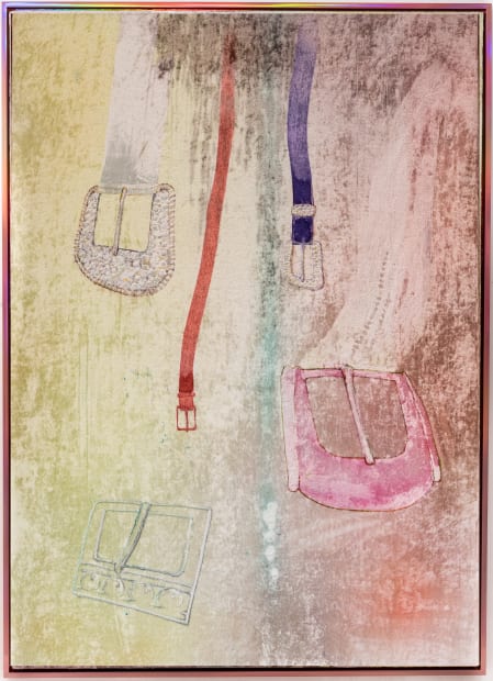 Travis Boyer Belts Encore, 2025 Dye on silk velvet on panel in artist frame 152.5 x 108.5 cm (60 x...