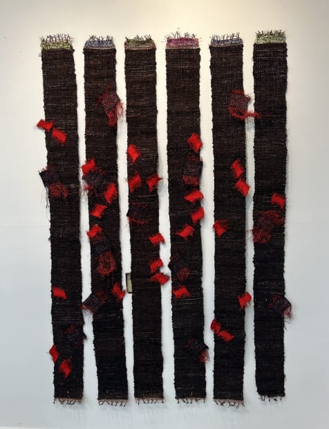 Representing the Red-Tailed Texas Blackbird, a species which migrates back and forth between Mexico and the U.S., the red strips...