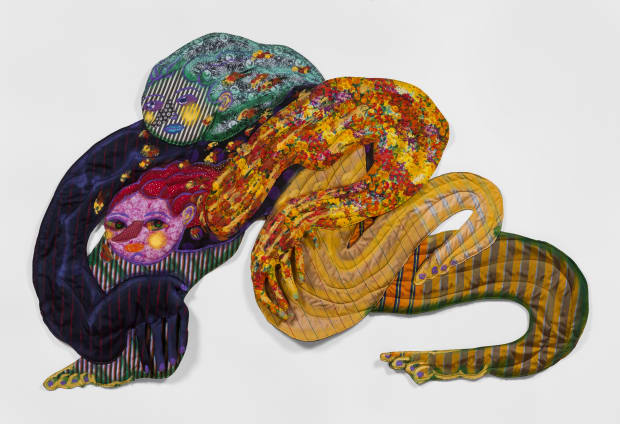 THROUGH A COMBINATION OF HAND-SEWN TEXTILES AND PAINTS, MARIA A. GUZMÁN CAPRON JOINS TOGETHER AN ARRAY OF PATTERNS AND STRIKING...