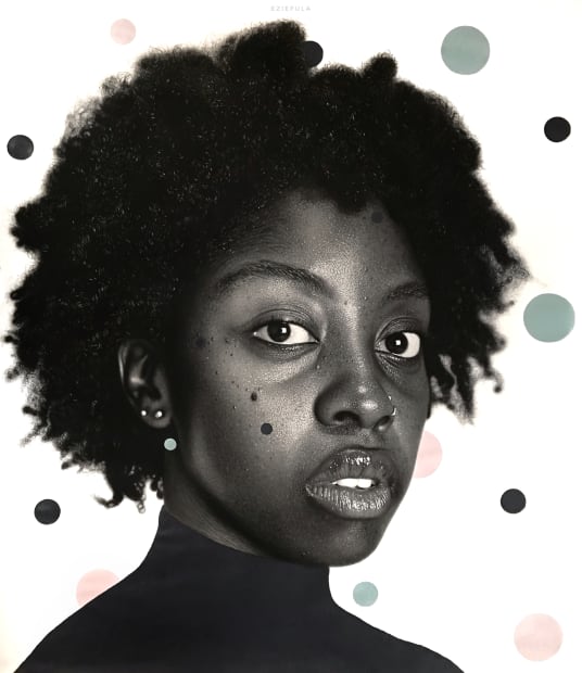 Through the combination of portraiture in charcoal and pastel coloured circles, the works in the series examine the relation between...