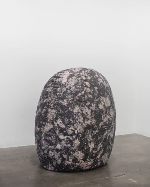 Soft Touch, made in collaboration with The Fabric Workshop and Museum, is a cotton canvas sculpture filled with buckwheat shells...