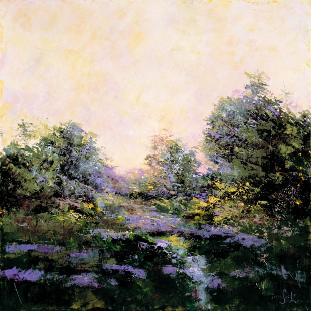 Afternoon Shadows captures the contrasting colors as light shimmers though a canopy of trees on a sunny afternoon.