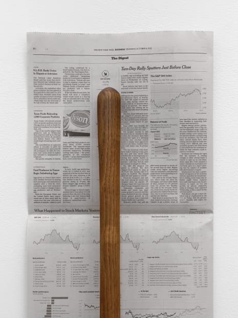 While the tenuous sculptural arrangement of Dependence (Value and Price) expresses physical potential, its component newsprint, daily changing, expresses the...