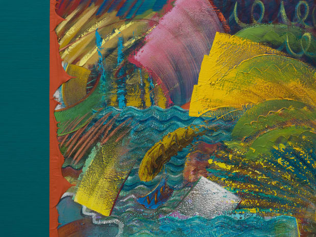 'Before splits the canvas into two sides for comparison, divided by a red glop that spills out from the painting...