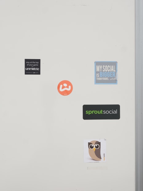 Among these paintings, Denny intersperses another grid system, a space of design, and gesture. Whiteboards from the offices of Twitter's...