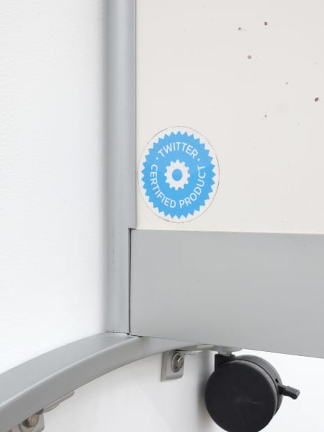 Among these paintings, Denny intersperses another grid system, a space of design, and gesture. Whiteboards from the offices of Twitter's...