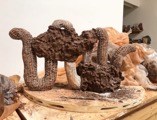 'The shapes and characters of the infinite develop intuitively: I sketch imagery directly from my unconscious; when a specific form...