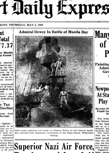 Section of the Newport Daily Express with a black and white reproduction of Admiral Dewey in Battle of Manilla Bay