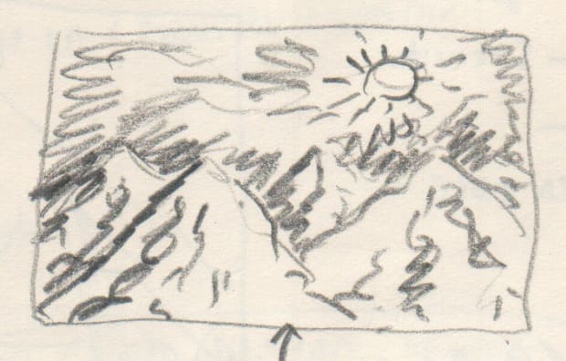 Thumbnail sketch of the sun over mountains