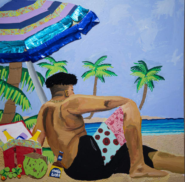 'This is a self-portrait of the artist enjoying time on a local beach in the Dominican Republic. Despite being known...