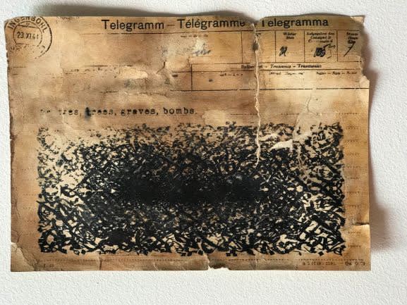 MOONIS AHMAD SHAH Telegrams to Bollywood from a Mad Landscape Scout, 2018 Print, Ink, Tea on Manually Constructed Telegrams 5...