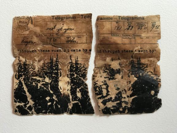 MOONIS AHMAD SHAH Telegrams to Bollywood from a Mad Landscape Scout, 2018 Print, Ink, Tea on Manually Constructed Telegrams 5...