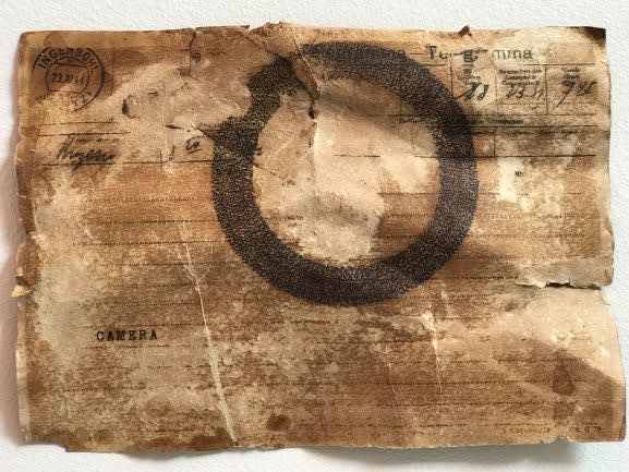 MOONIS AHMAD SHAH Telegrams to Bollywood from a Mad Landscape Scout, 2018 Print, Ink, Tea on Manually Constructed Telegrams 5...