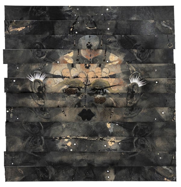 'These tape faces are a process, an action literally stuck in time. Camouflage cream, powder, glitter, lipstick, sweat, DNA, some...