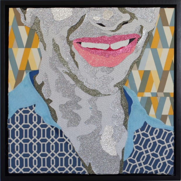 Stuart Robertson The Joy, Michelle B., 2023 Paper and textiles on wood 17.5 x 17.5 inches, framed $7,500